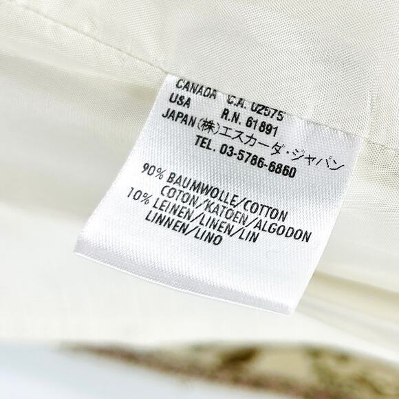 Vintage 90s Escada Ivory Elegant Cream Beaded Linen Cotton Skirt Suit - Picture 9 of 10